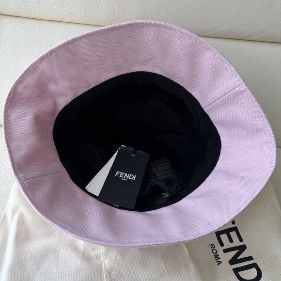 NWT Fendi Roma Logo Patch Bucket Hat PINK Sz S 100% Authentic - Picture 3 of 5